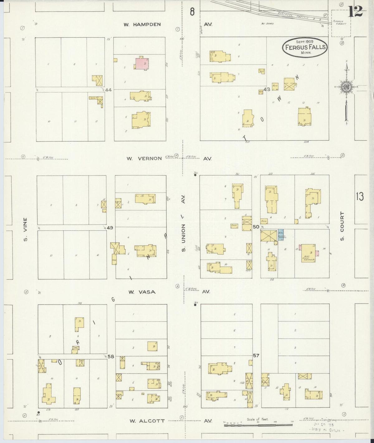 Sanborn Fire Insurance Map from Fergus Falls, Otter Tail County, Minnesota (1909), Sheet #0012 - Complete Map Set gallery image, historic Sanborn map, vintage wall art, Minnesota Minnesota