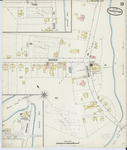 Sanborn Fire Insurance Map from Frankfort, Franklin County, Kentucky (1890), Sheet #0009 - Complete Map Set gallery image, historic Sanborn map, vintage wall art, Kentucky Kentucky