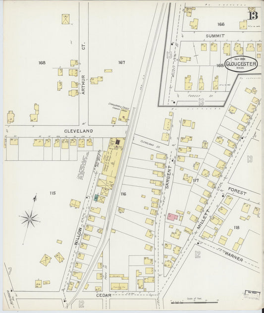 Sanborn Fire Insurance Map from Gloucester, Essex County, Massachusetts (1892), Sheet #0013 - Historic Sanborn Fire Insurance Map Print, vintage old map wall art, antique decor, genealogy gift, Massachusetts Massachusetts map