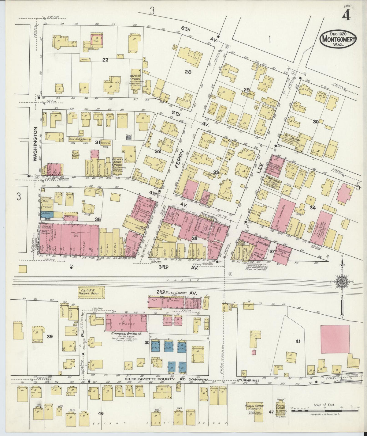 Sanborn Fire Insurance Map from Montgomery, Fayette County, West Virginia (1920), Sheet #0004 - Complete Map Set gallery image, historic Sanborn map, vintage wall art, West Virginia West Virginia