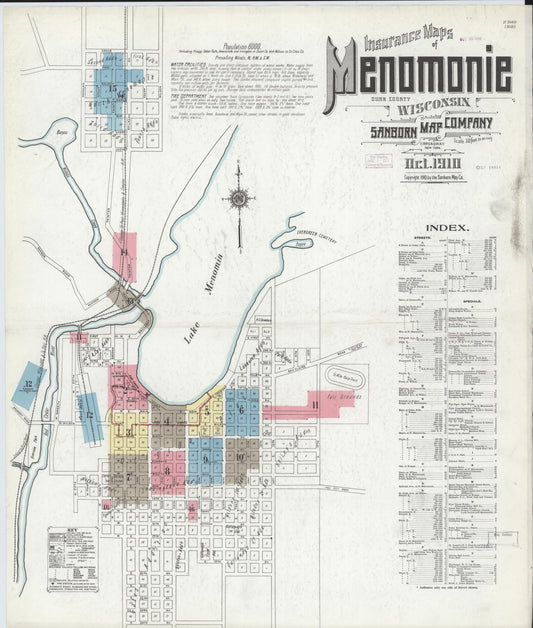 Sanborn Fire Insurance Map from Menomonie, Dunn County, Wisconsin (1910), Sheet #0001 - Historic Sanborn Fire Insurance Map Print, vintage old map wall art, antique decor, genealogy gift, Wisconsin Wisconsin map