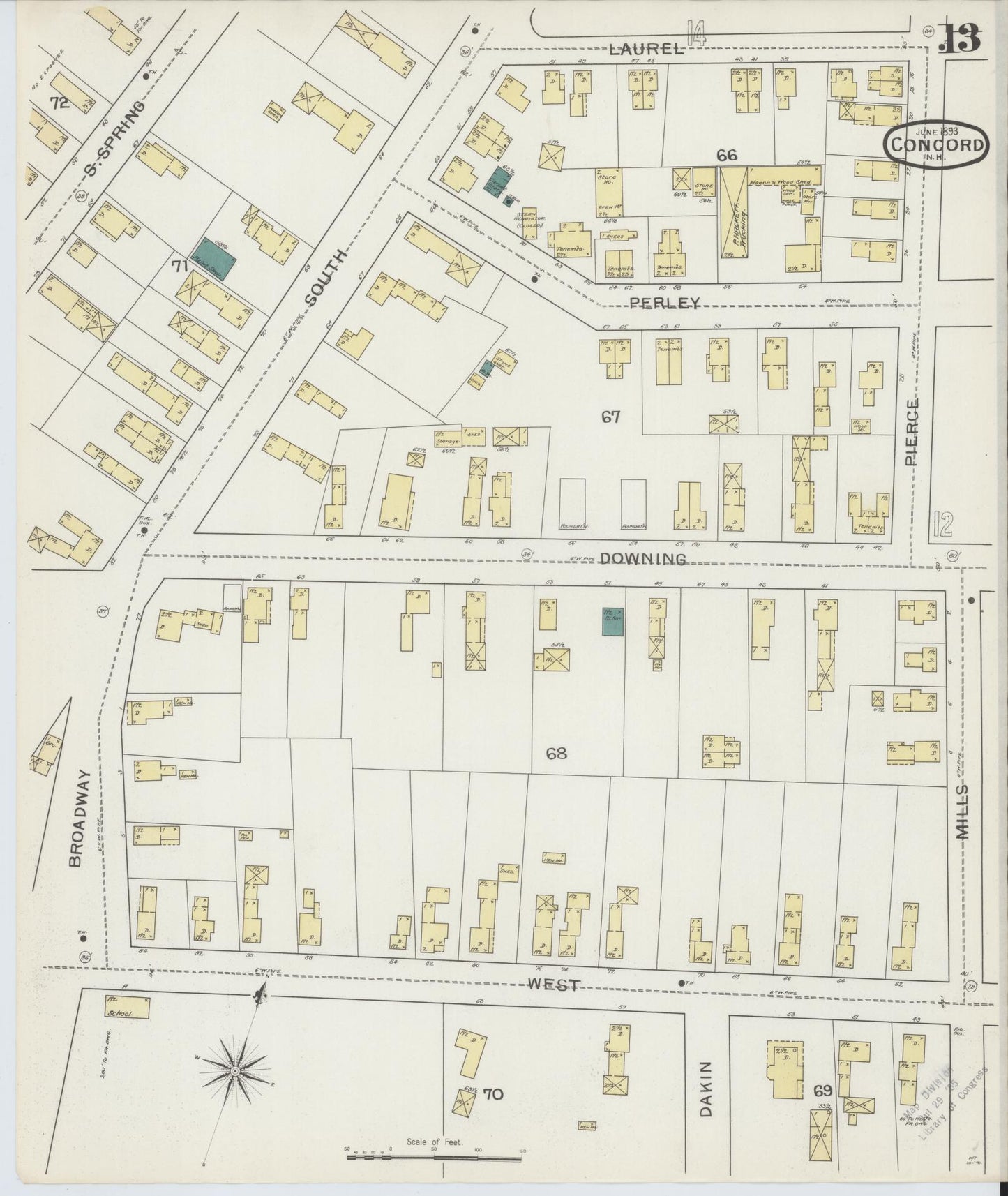 Sanborn Fire Insurance Map from Concord, Merrimack County, New Hampshire (1893), Sheet #0013 - Complete Map Set gallery image, historic Sanborn map, vintage wall art, New Hampshire New Hampshire