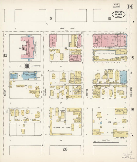 Sanborn Fire Insurance Map from Baker, Baker County, Oregon (1911), Sheet #0014 - Historic Sanborn Fire Insurance Map Print, vintage old map wall art, antique decor, genealogy gift, Oregon Oregon map