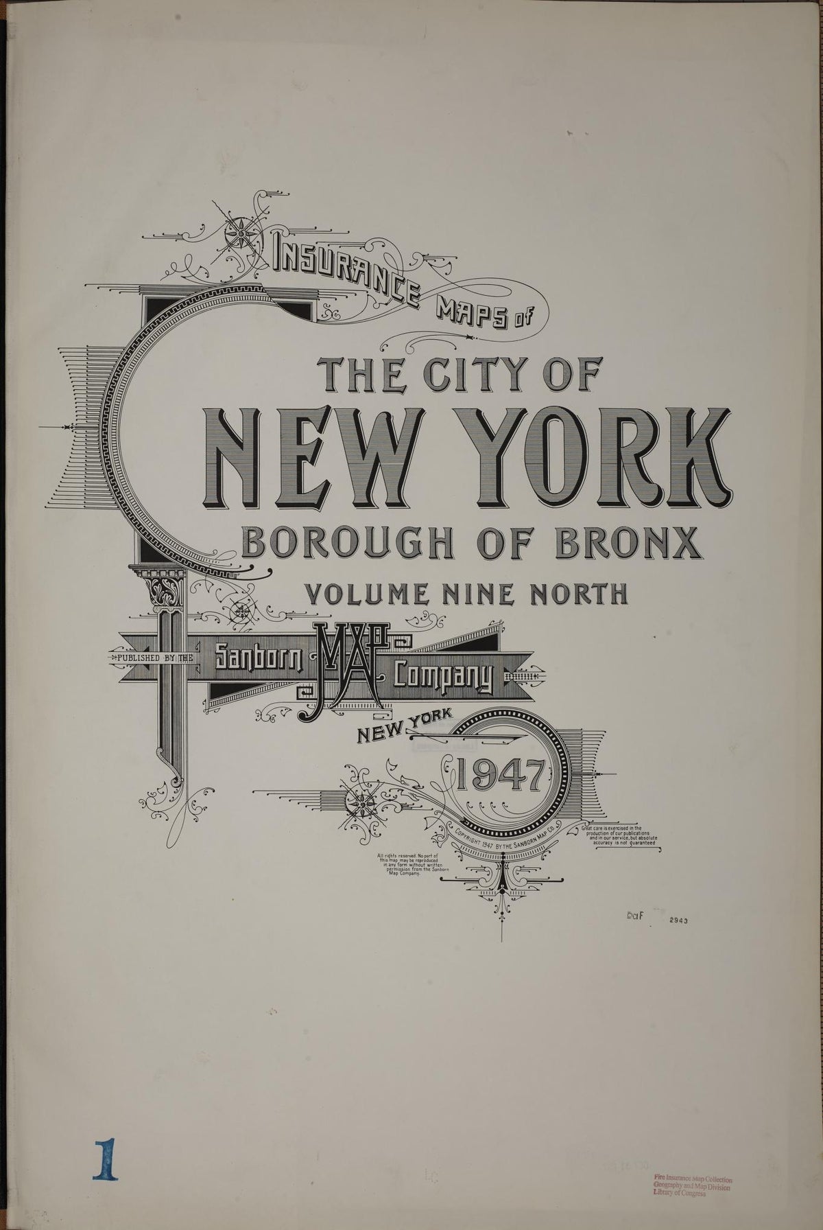 Sanborn Fire Insurance Map from New York, Bronx, Manhattan, New York (1947), Sheet #0001 - Historic Sanborn Fire Insurance Map Print, vintage old map wall art, antique decor, genealogy gift, New York New York map