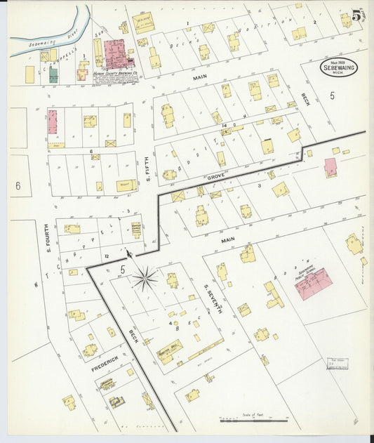 Sanborn Fire Insurance Map from Sebewaing, Huron County, Michigan (1909), Sheet #0005 - Historic Sanborn Fire Insurance Map Print, vintage old map wall art, antique decor, genealogy gift, Michigan Michigan map
