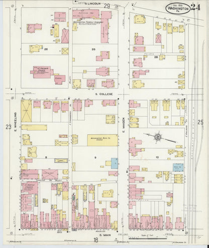Sanborn Fire Insurance Map from Washington, Washington County, Pennsylvania (1909), Sheet #0024 - Historic Sanborn Fire Insurance Map Print, vintage old map wall art, antique decor, genealogy gift, Pennsylvania Pennsylvania map