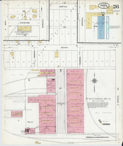 Sanborn Fire Insurance Map from Paris, Edgar County, Illinois (1916), Sheet #0026 - Historic Sanborn Fire Insurance Map Print, vintage old map wall art, antique decor, genealogy gift, Illinois Illinois map