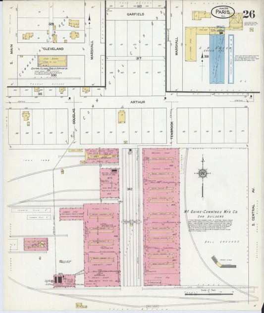 Sanborn Fire Insurance Map from Paris, Edgar County, Illinois (1916), Sheet #0026 - Historic Sanborn Fire Insurance Map Print, vintage old map wall art, antique decor, genealogy gift, Illinois Illinois map