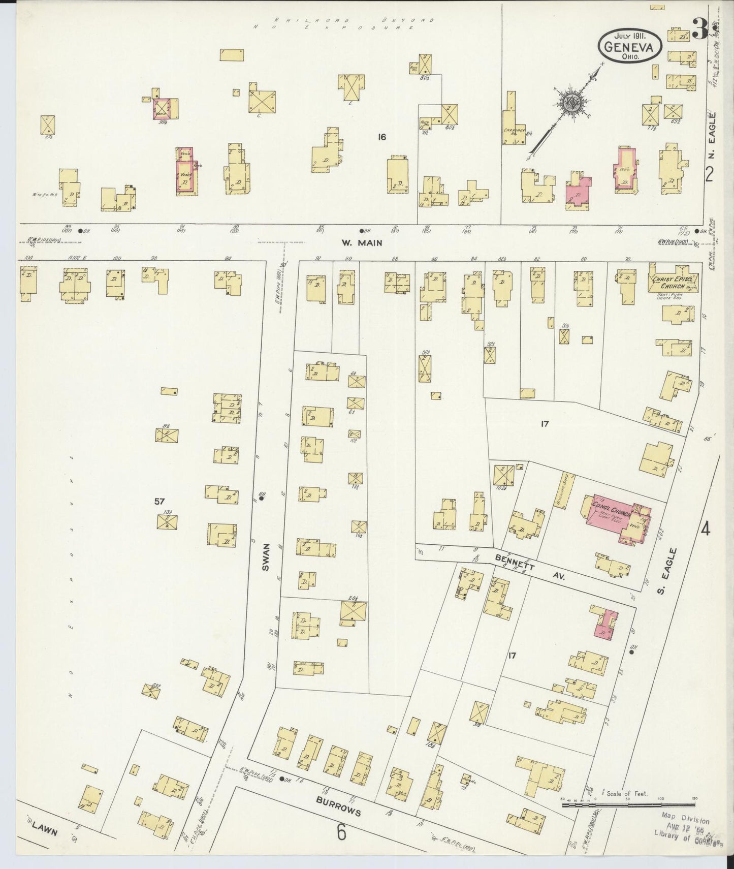 Sanborn Fire Insurance Map from Geneva, Ashtabula County, Ohio (1911), Sheet #0003 - Historic Sanborn Fire Insurance Map Print, vintage old map wall art, antique decor, genealogy gift, Ohio Ohio map