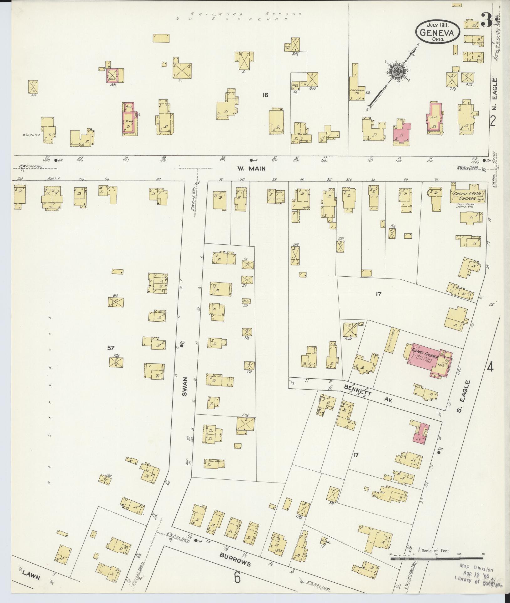 Sanborn Fire Insurance Map from Geneva, Ashtabula County, Ohio (1911), Sheet #0003 - Historic Sanborn Fire Insurance Map Print, vintage old map wall art, antique decor, genealogy gift, Ohio Ohio map