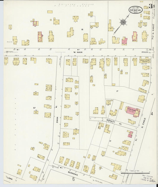 Sanborn Fire Insurance Map from Geneva, Ashtabula County, Ohio (1911), Sheet #0003 - Historic Sanborn Fire Insurance Map Print, vintage old map wall art, antique decor, genealogy gift, Ohio Ohio map
