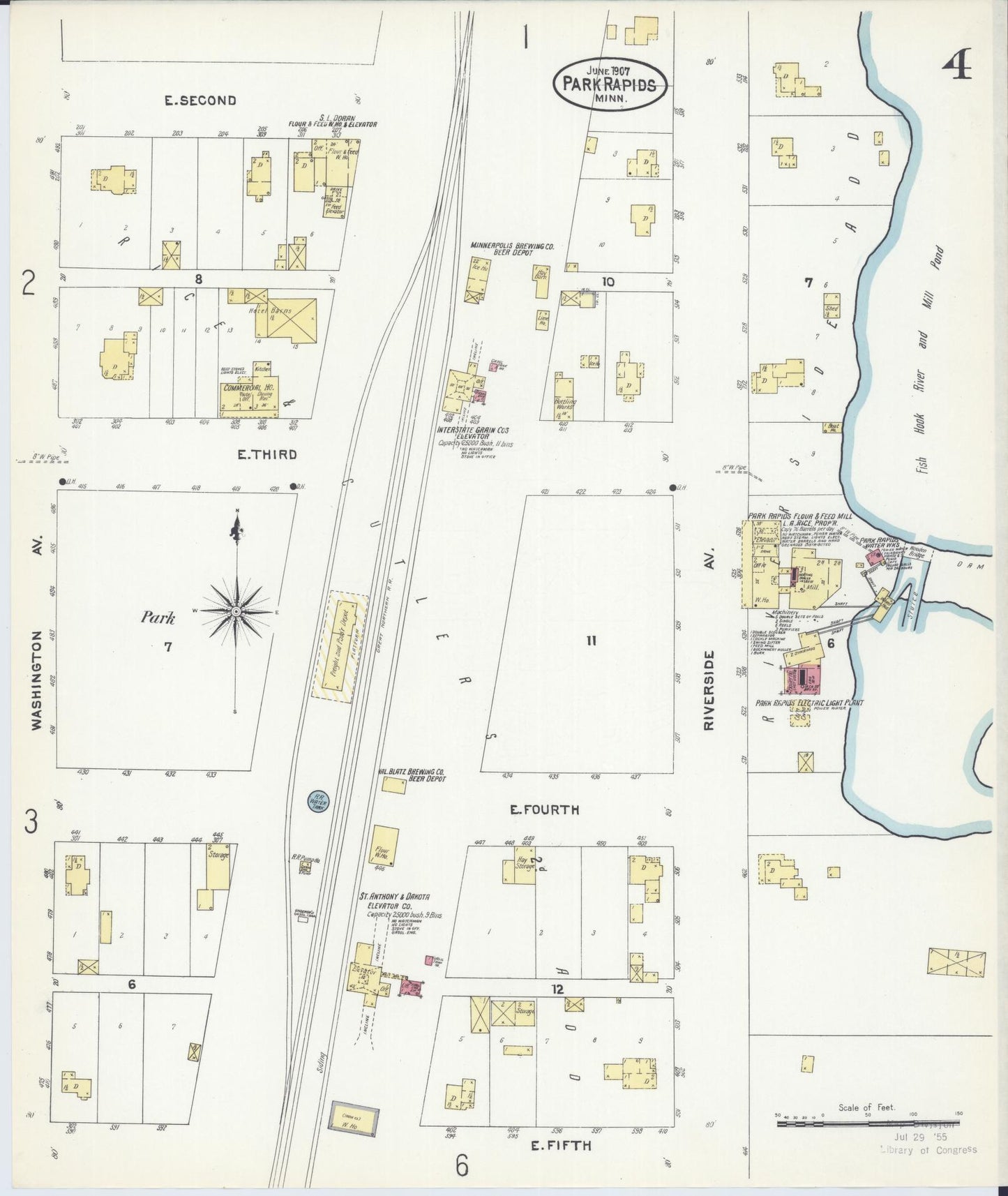 Sanborn Fire Insurance Map from Park Rapids, Hubbard County, Minnesota (1907), Sheet #0004 - Historic Sanborn Fire Insurance Map Print, vintage old map wall art, antique decor, genealogy gift, Minnesota Minnesota map