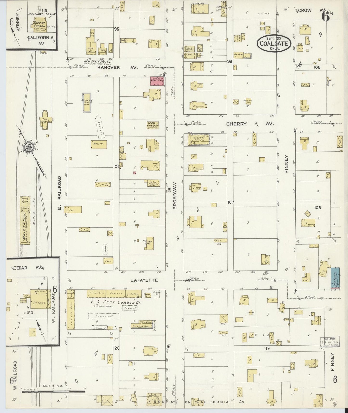 Sanborn Fire Insurance Map from Coalgate, Coal County, Oklahoma (1913), Sheet #0006 - Historic Sanborn Fire Insurance Map Print, vintage old map wall art, antique decor, genealogy gift, Oklahoma Oklahoma map