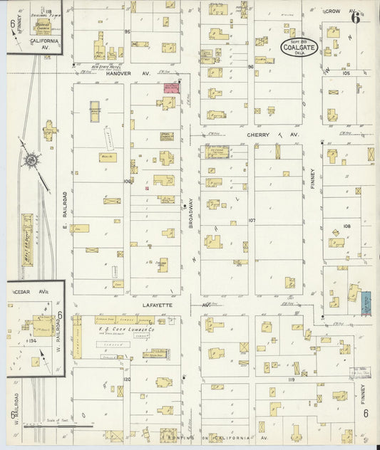 Sanborn Fire Insurance Map from Coalgate, Coal County, Oklahoma (1913), Sheet #0006 - Historic Sanborn Fire Insurance Map Print, vintage old map wall art, antique decor, genealogy gift, Oklahoma Oklahoma map