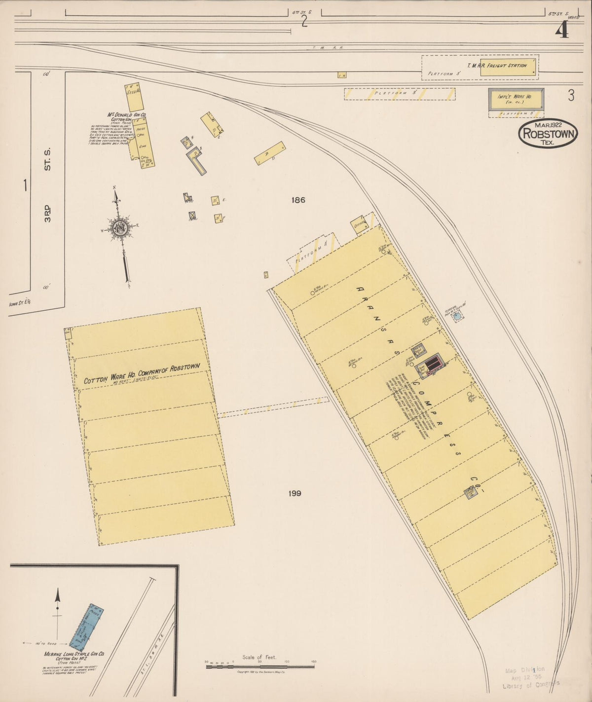Sanborn Fire Insurance Map from Robstown, Nueces County, Texas (1922), Sheet #0004 - Complete Map Set gallery image, historic Sanborn map, vintage wall art, Texas Texas