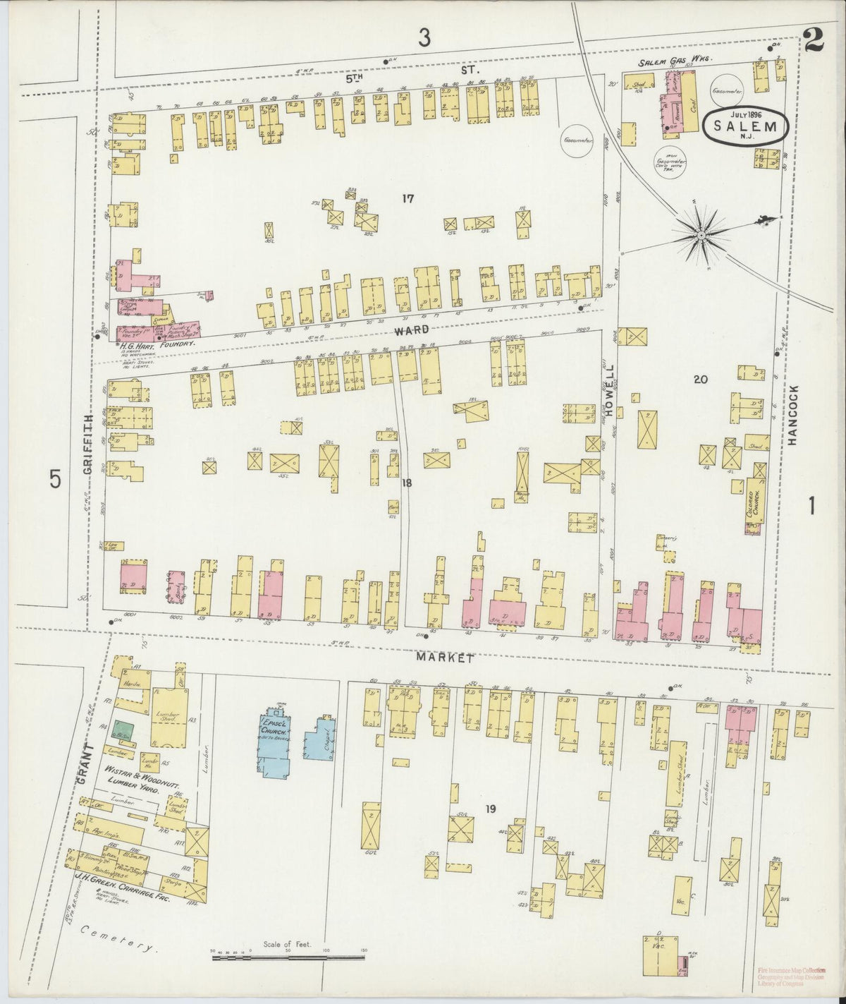 Sanborn Fire Insurance Map from Salem, Salem County, New Jersey (1896), Sheet #0002 - Complete Map Set gallery image, historic Sanborn map, vintage wall art, New Jersey New Jersey