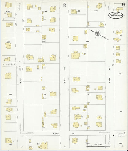Sanborn Fire Insurance Map from Corsicana, Navarro County, Texas (1910), Sheet #0009 - Complete Map Set gallery image, historic Sanborn map, vintage wall art, Texas Texas