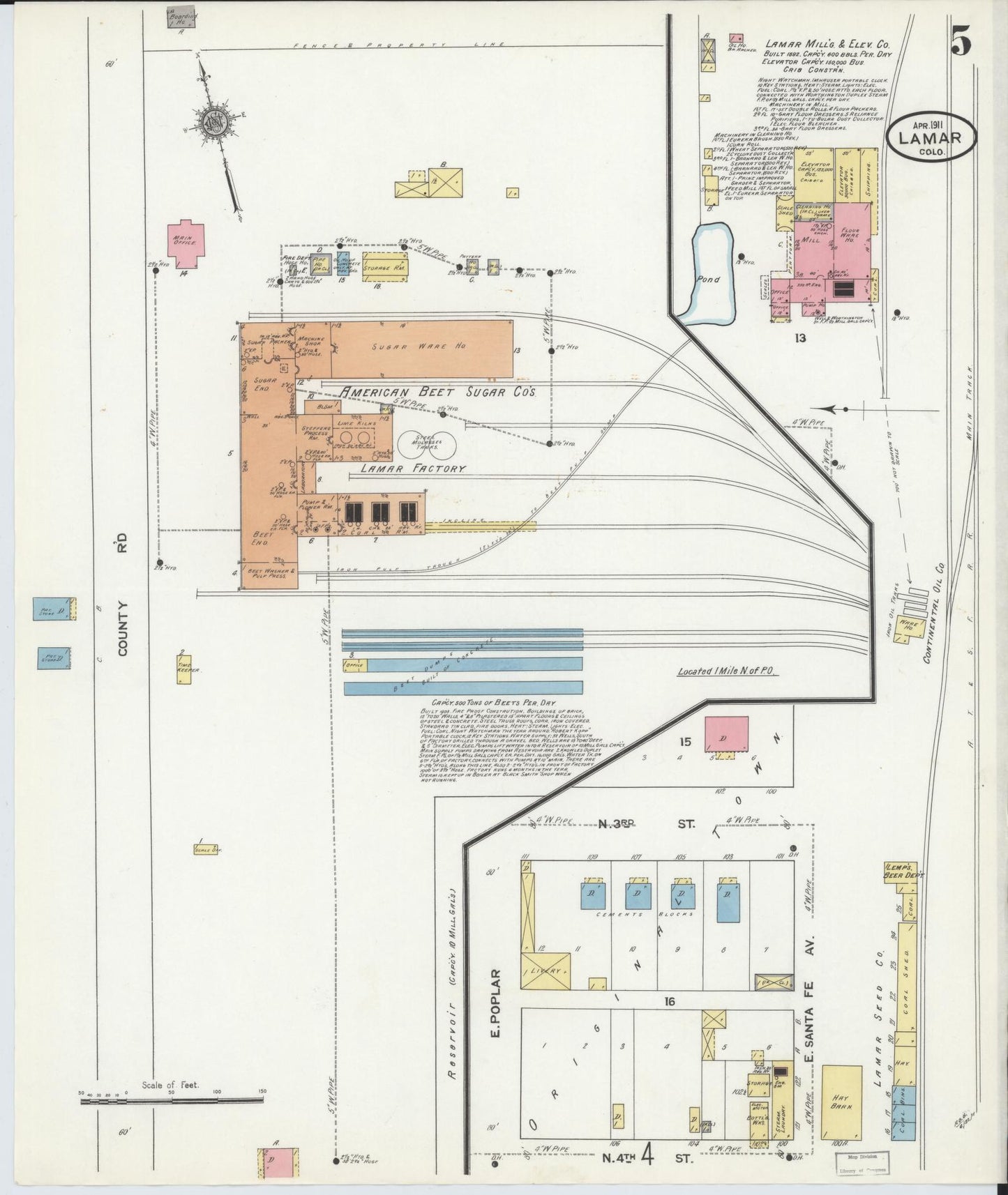 Sanborn Fire Insurance Map from Lamar, Prowers County, Colorado (1911), Sheet #0005 - Complete Map Set gallery image, historic Sanborn map, vintage wall art, Colorado Colorado