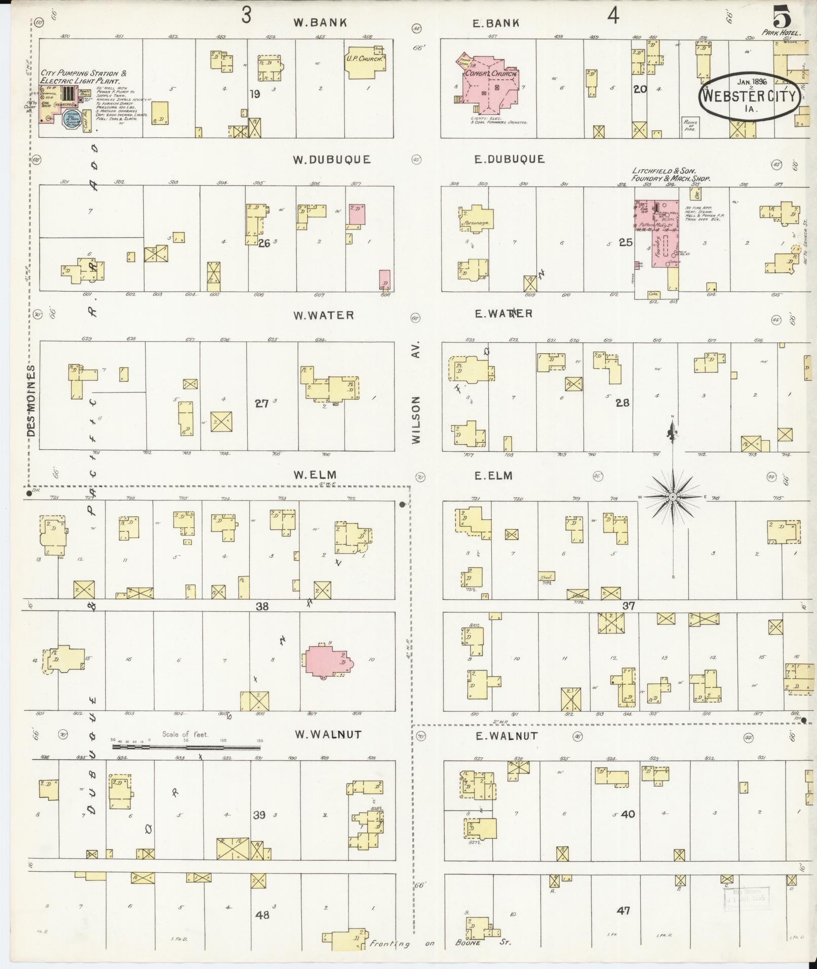 Sanborn Fire Insurance Map from Webster City, Hamilton County, Iowa (1896), Sheet #0005 - Historic Sanborn Fire Insurance Map Print, vintage old map wall art