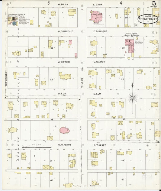 Sanborn Fire Insurance Map from Webster City, Hamilton County, Iowa (1896), Sheet #0005 - Historic Sanborn Fire Insurance Map Print, vintage old map wall art