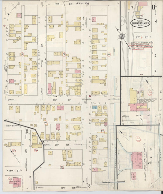 Sanborn Fire Insurance Map from Turners Falls, Franklin County, Massachusetts (1940), Sheet #0008 - Historic Sanborn Fire Insurance Map Print, vintage old map wall art, antique decor, genealogy gift, Massachusetts Massachusetts map