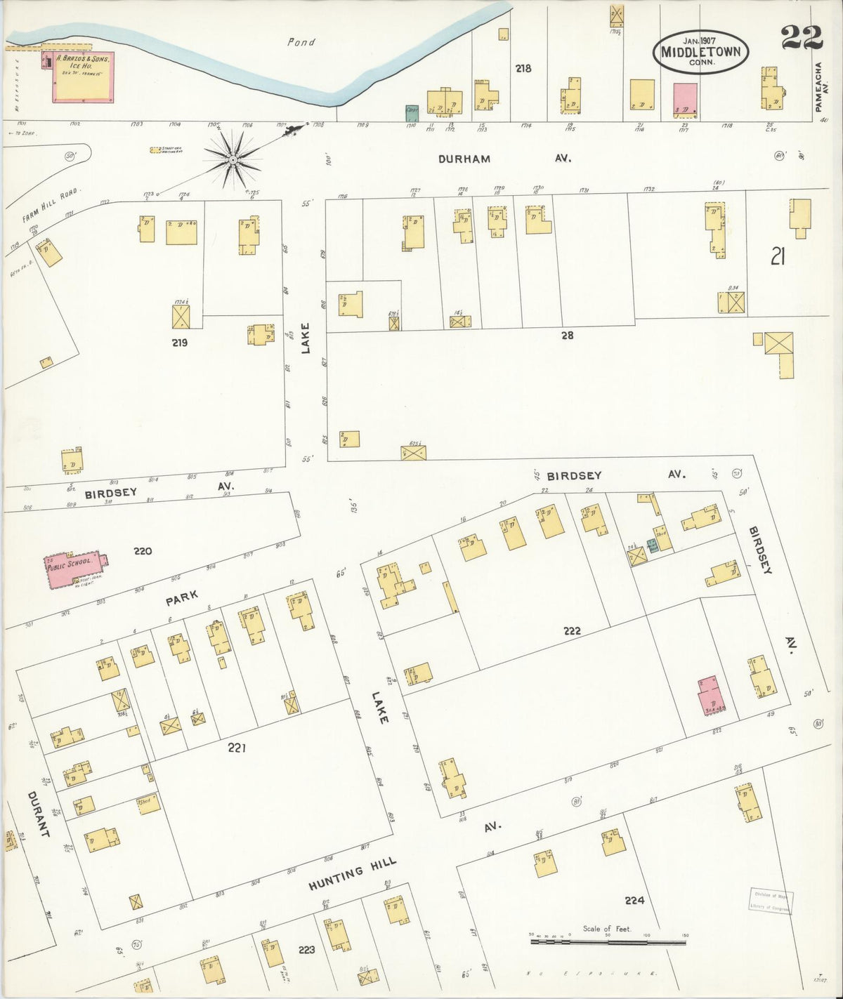 Sanborn Fire Insurance Map from Middletown, Middlesex County, Connecticut (1907), Sheet #0022 - Historic Sanborn Fire Insurance Map Print, vintage old map wall art, antique decor, genealogy gift, Connecticut Connecticut map
