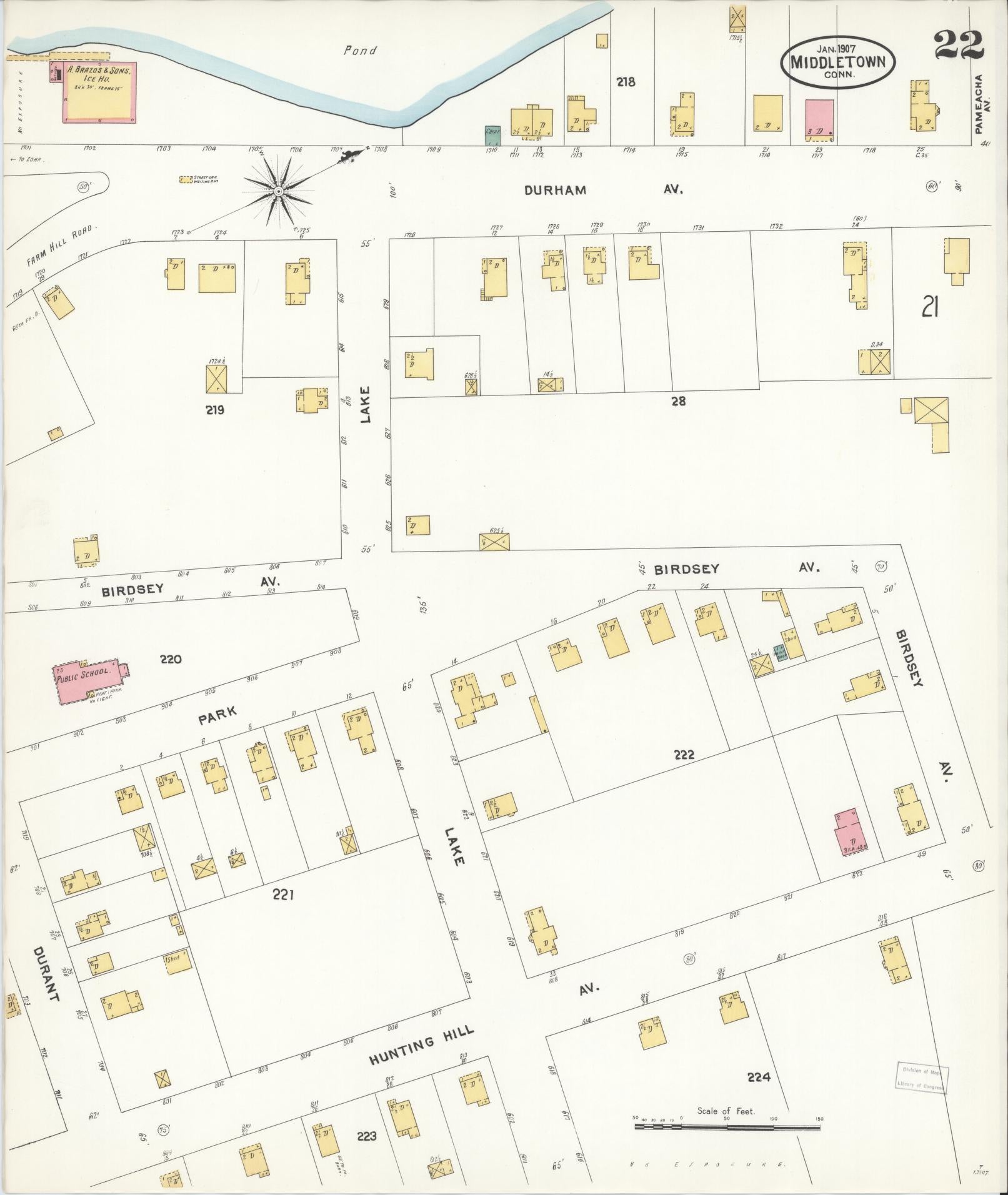 Sanborn Fire Insurance Map from Middletown, Middlesex County, Connecticut (1907), Sheet #0022 - Historic Sanborn Fire Insurance Map Print, vintage old map wall art, antique decor, genealogy gift, Connecticut Connecticut map