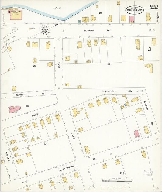 Sanborn Fire Insurance Map from Middletown, Middlesex County, Connecticut (1907), Sheet #0022 - Historic Sanborn Fire Insurance Map Print, vintage old map wall art, antique decor, genealogy gift, Connecticut Connecticut map