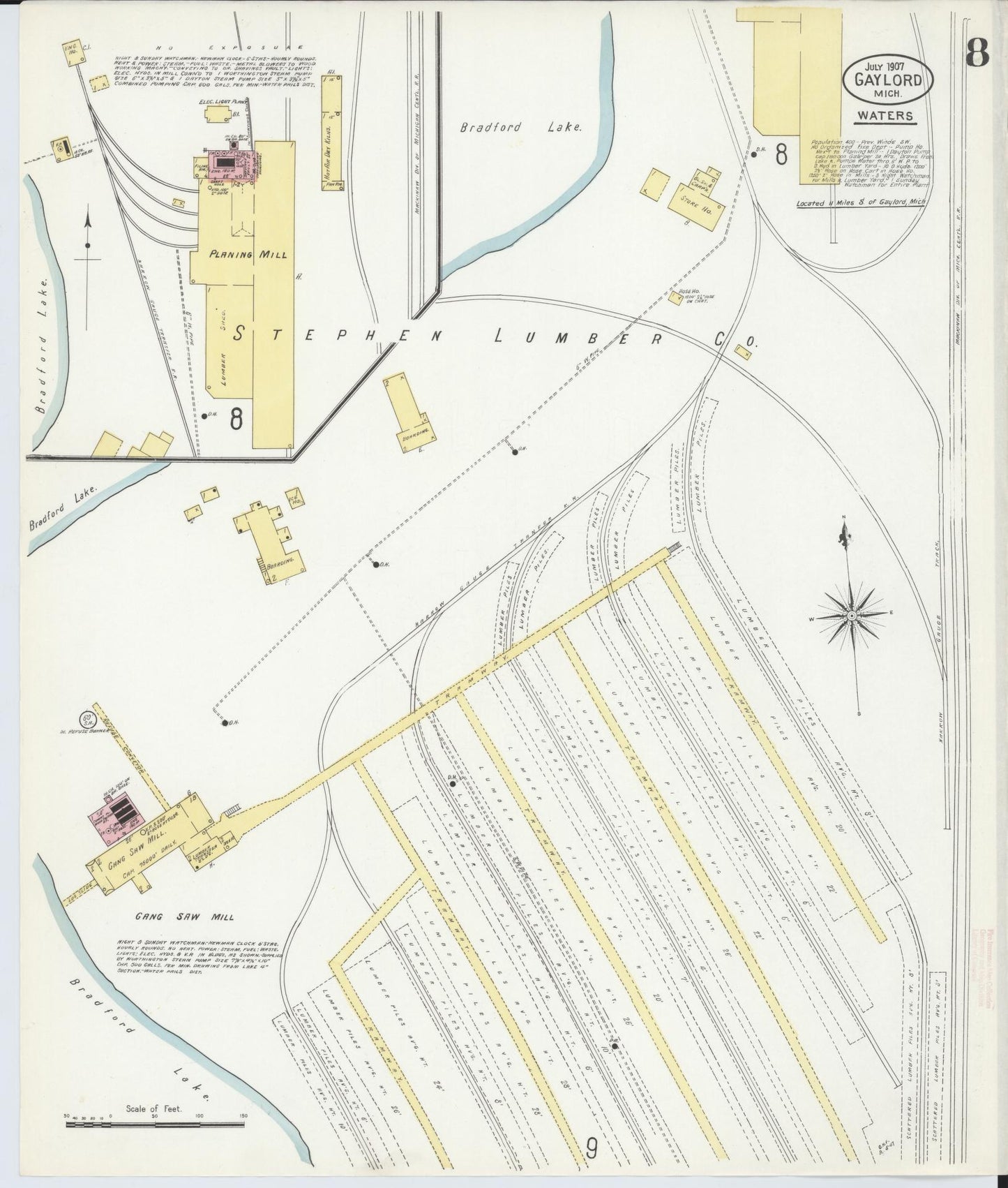 Sanborn Fire Insurance Map from Gaylord, Otsego County, Michigan (1907), Sheet #0008 - Complete Map Set gallery image, historic Sanborn map, vintage wall art, Michigan Michigan
