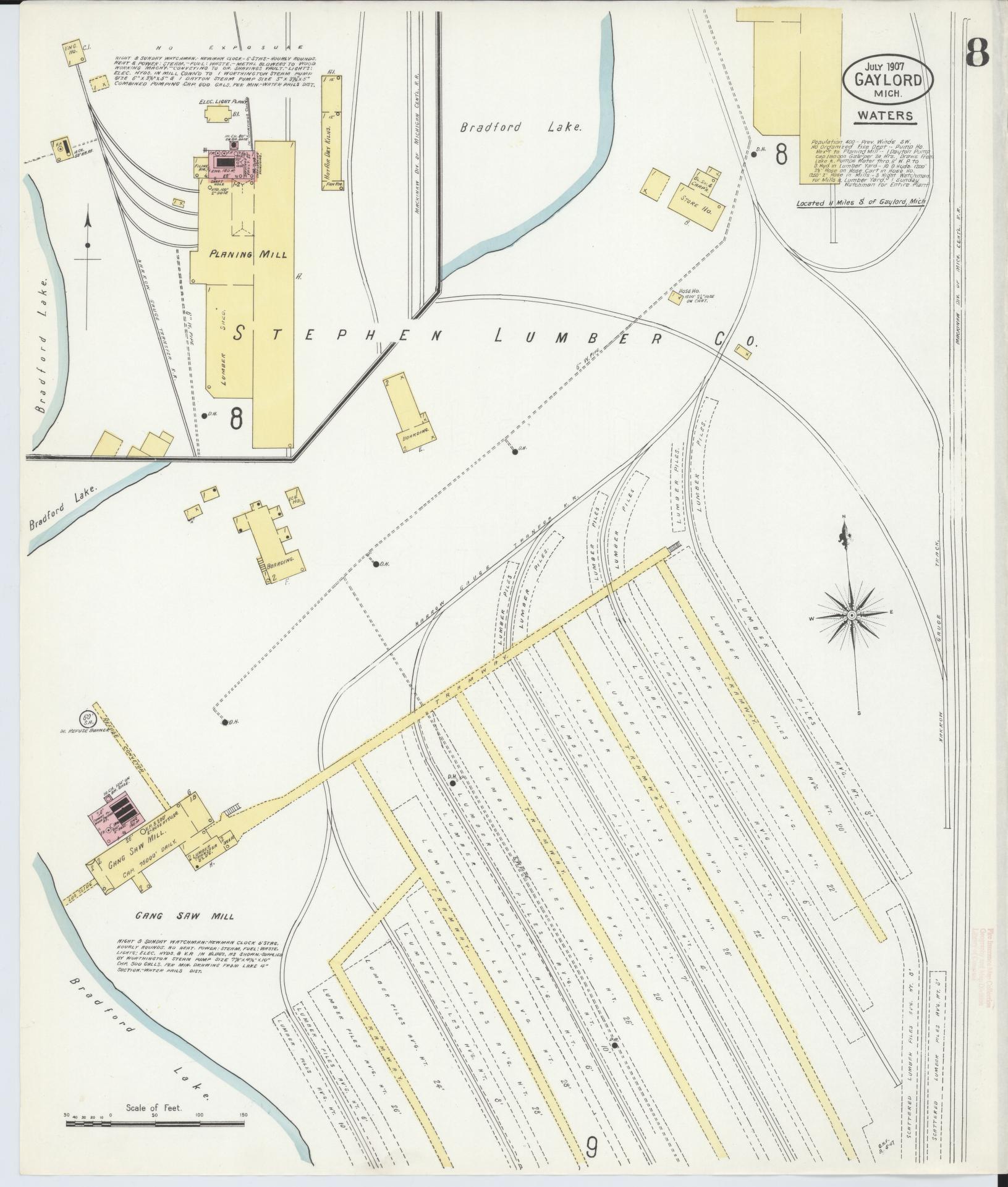 Sanborn Fire Insurance Map from Gaylord, Otsego County, Michigan (1907), Sheet #0008 - Complete Map Set gallery image, historic Sanborn map, vintage wall art, Michigan Michigan