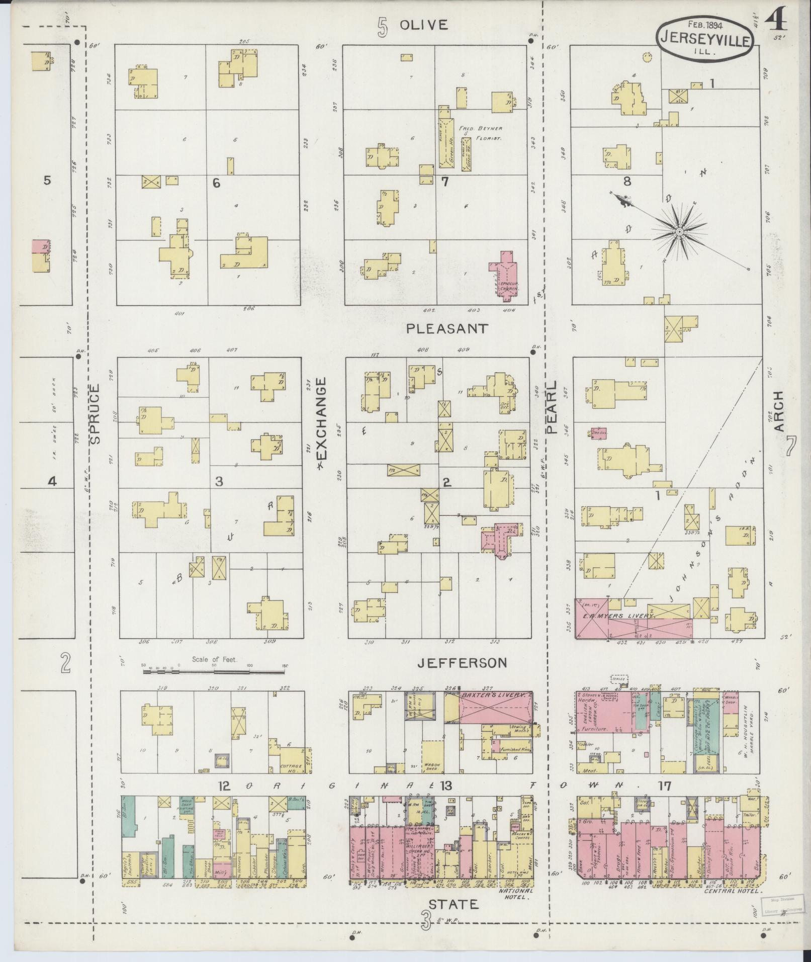 Sanborn Fire Insurance Map from Jerseyville, Jersey County, Illinois (1894), Sheet #0004 - Complete Map Set gallery image, historic Sanborn map, vintage wall art, Illinois Illinois