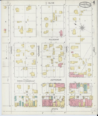 Sanborn Fire Insurance Map from Jerseyville, Jersey County, Illinois (1894), Sheet #0004 - Complete Map Set gallery image, historic Sanborn map, vintage wall art, Illinois Illinois
