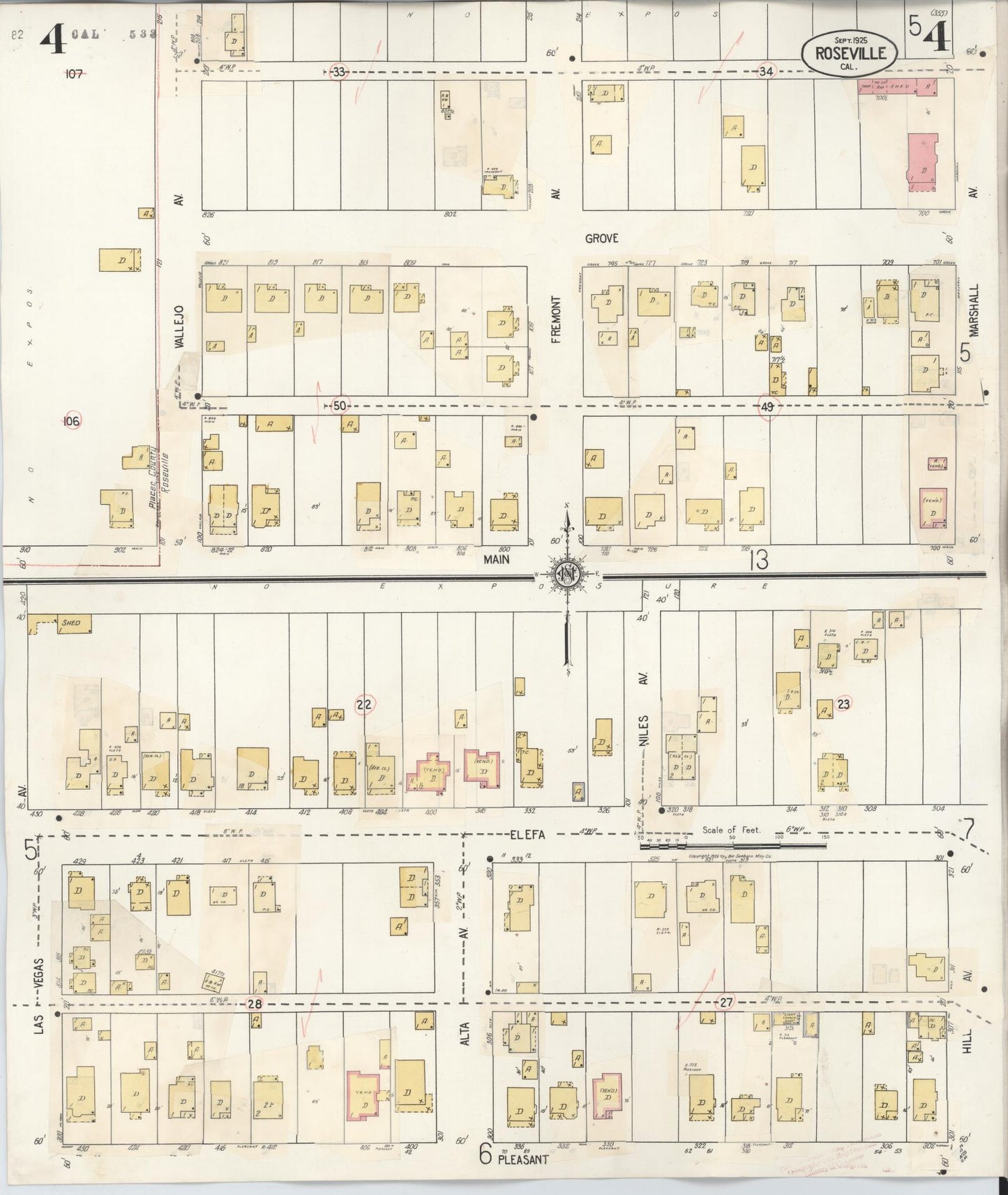 Sanborn Fire Insurance Map from Roseville, Placer County, California (1944), Sheet #0004 - Complete Map Set gallery image, historic Sanborn map, vintage wall art, California California