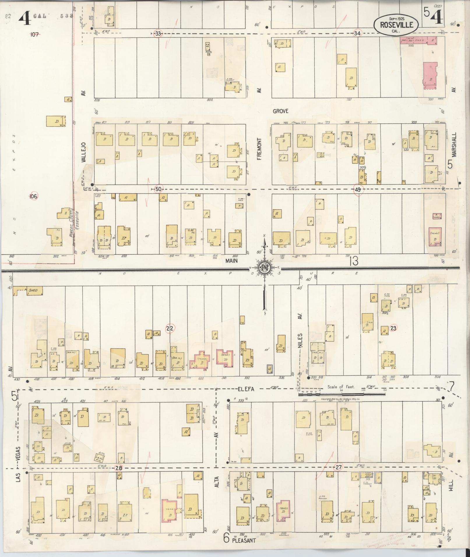 Sanborn Fire Insurance Map from Roseville, Placer County, California (1944), Sheet #0004 - Complete Map Set gallery image, historic Sanborn map, vintage wall art, California California