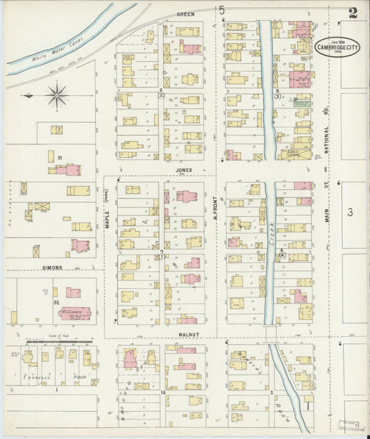 Sanborn Fire Insurance Map from Cambridge City, Wayne County, Indiana (1898), Sheet #0002 - Historic Sanborn Fire Insurance Map Print, vintage old map wall art, antique decor, genealogy gift, Indiana Indiana map