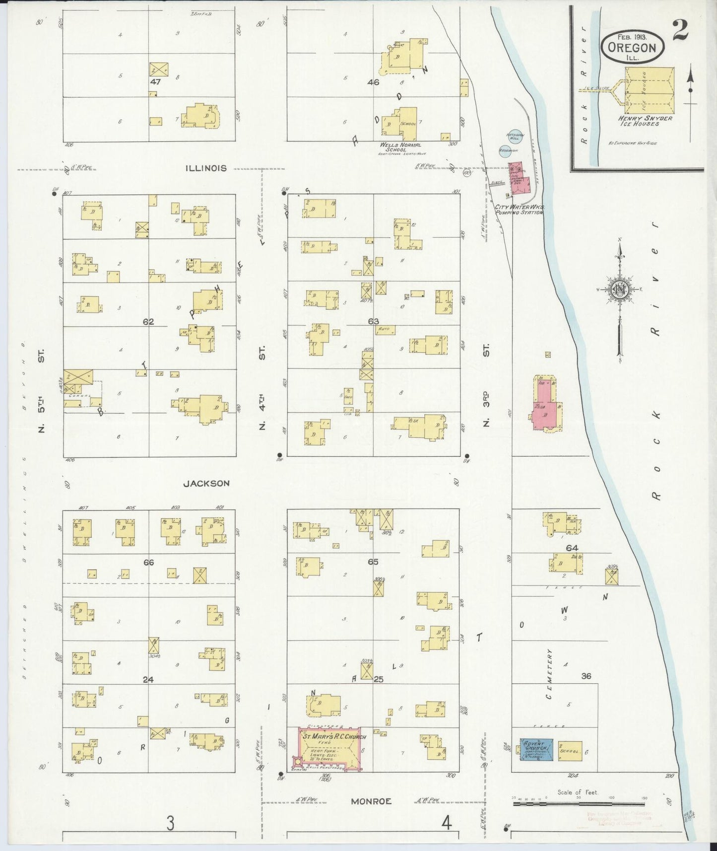 Sanborn Fire Insurance Map from Oregon, Ogle County, Illinois (1913), Sheet #0002 - Historic Sanborn Fire Insurance Map Print, vintage old map wall art, antique decor, genealogy gift, Oregon Oregon map