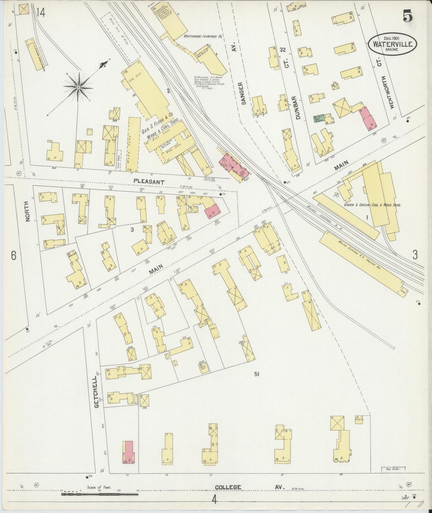 Sanborn Fire Insurance Map from Waterville, Kennebec County, Maine (1901), Sheet #0005 - Historic Sanborn Fire Insurance Map Print, vintage old map wall art, antique decor, genealogy gift, Maine Maine map