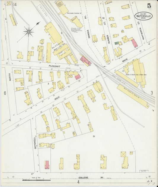 Sanborn Fire Insurance Map from Waterville, Kennebec County, Maine (1901), Sheet #0005 - Historic Sanborn Fire Insurance Map Print, vintage old map wall art, antique decor, genealogy gift, Maine Maine map