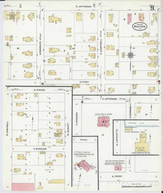 Sanborn Fire Insurance Map from Macomb, Mcdonough County, Illinois (1910), Sheet #0009 - Historic Sanborn Fire Insurance Map Print, vintage old map wall art, antique decor, genealogy gift, Illinois Illinois map