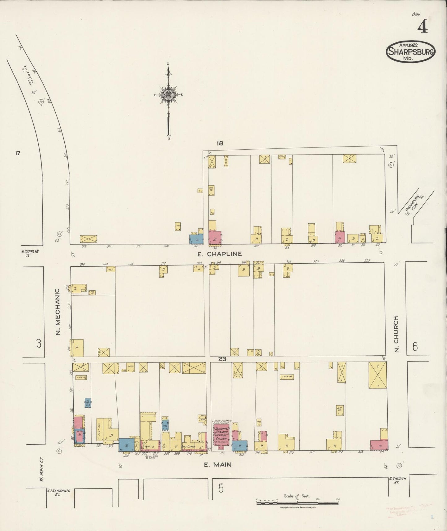 Sanborn Fire Insurance Map from Sharpsburg, Washington County, Maryland (1922), Sheet #0004 - Historic Sanborn Fire Insurance Map Print, vintage old map wall art, antique decor, genealogy gift, Maryland Maryland map