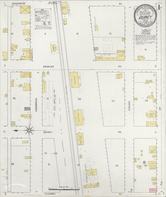 Sanborn Fire Insurance Map from Quincy, Grant County, Washington (1909), Sheet #0001 - Complete Map Set gallery image, historic Sanborn map, vintage wall art, Washington Washington