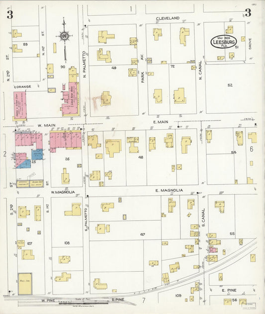 Sanborn Fire Insurance Map from Leesburg, Lake County, Florida (1924), Sheet #0003 - Historic Sanborn Fire Insurance Map Print, vintage old map wall art, antique decor, genealogy gift, Florida Florida map
