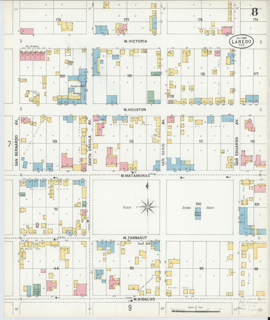 Sanborn Fire Insurance Map from Laredo, Webb County, Texas (1900), Sheet #0008 - Historic Sanborn Fire Insurance Map Print, vintage old map wall art, antique decor, genealogy gift, Texas Texas map