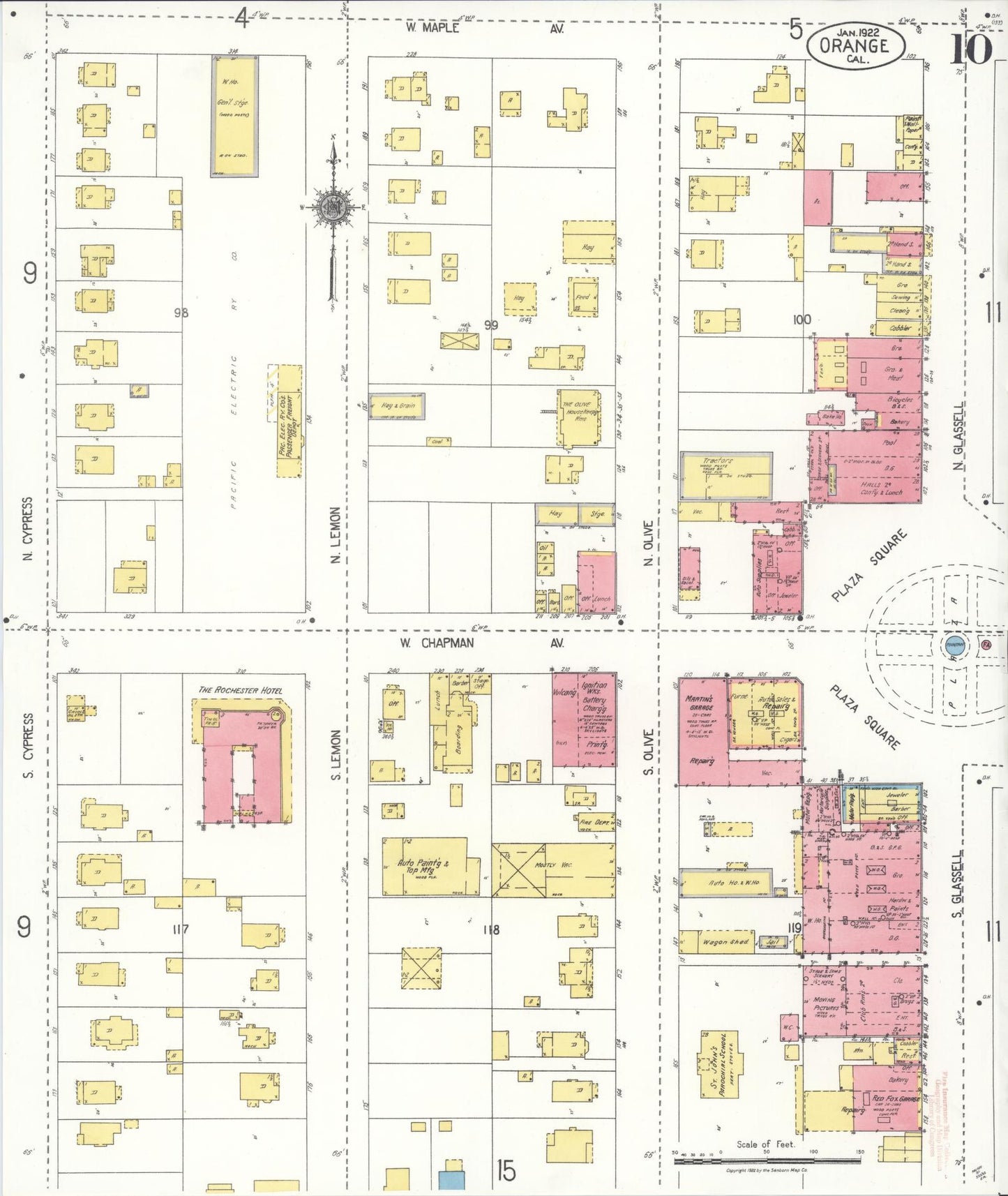 Sanborn Fire Insurance Map from Orange, Orange County, California (1922), Sheet #0010 - Complete Map Set gallery image, historic Sanborn map, vintage wall art, California California