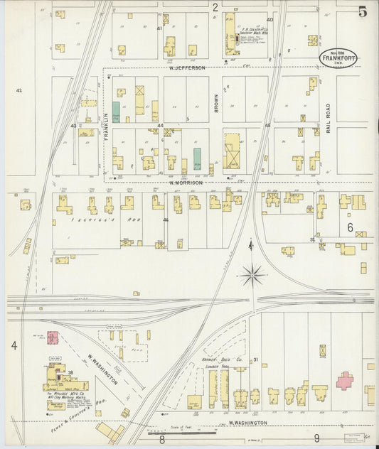 Sanborn Fire Insurance Map from Frankfort, Clinton County, Indiana (1898), Sheet #0005 - Historic Sanborn Fire Insurance Map Print, vintage old map wall art, antique decor, genealogy gift, Indiana Indiana map