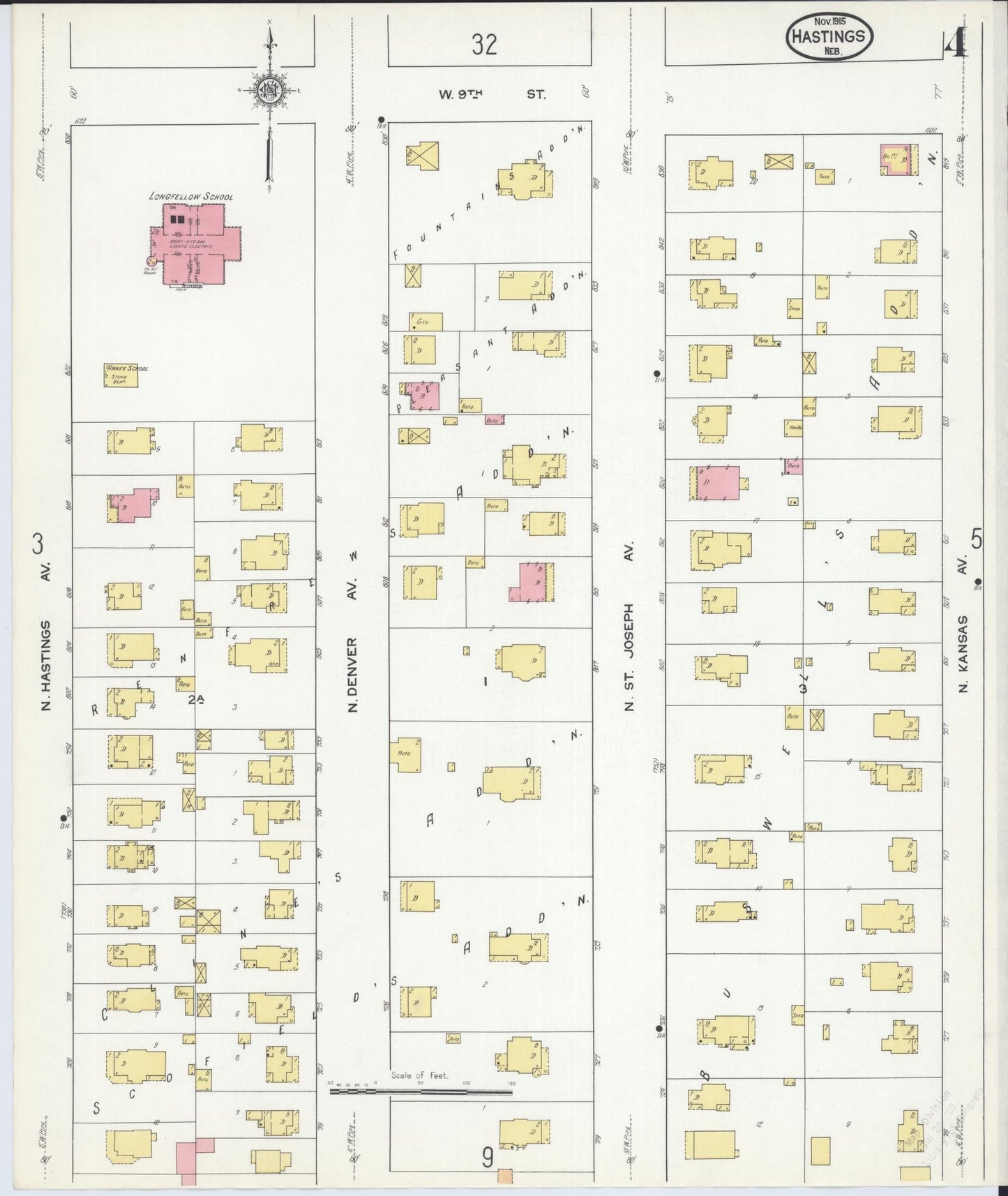 Sanborn Fire Insurance Map from Hastings, Adams County, Nebraska (1915), Sheet #0004 - Complete Map Set gallery image, historic Sanborn map, vintage wall art, Nebraska Nebraska
