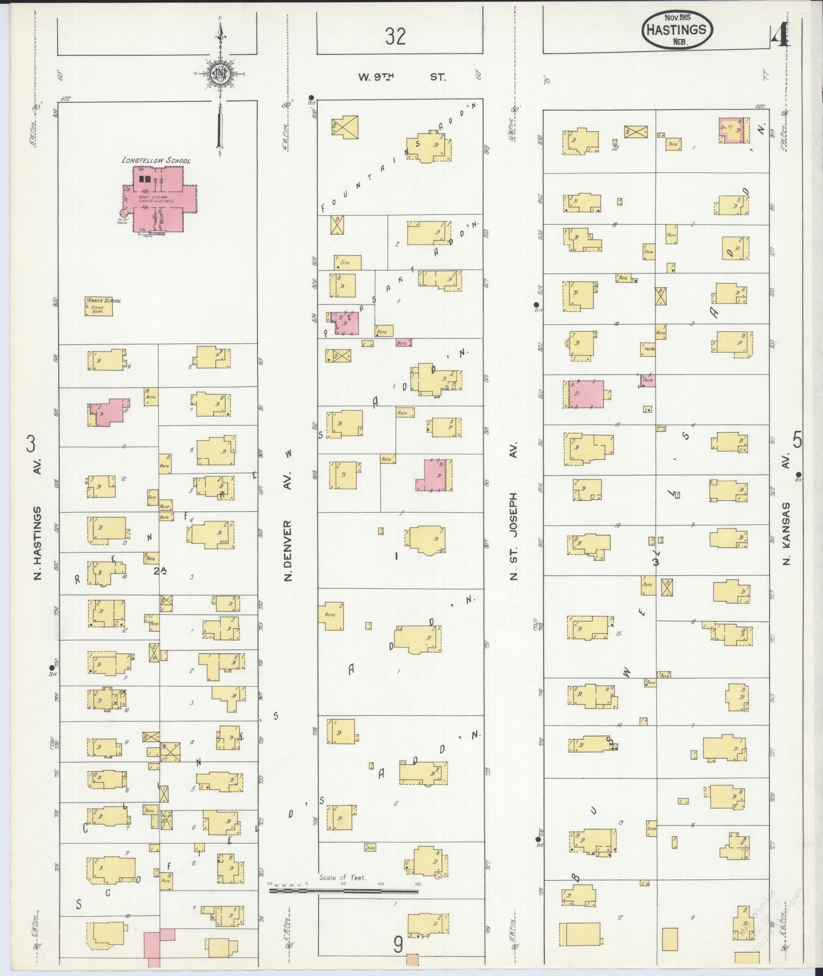 Sanborn Fire Insurance Map from Hastings, Adams County, Nebraska (1915), Sheet #0004 - Complete Map Set gallery image, historic Sanborn map, vintage wall art, Nebraska Nebraska