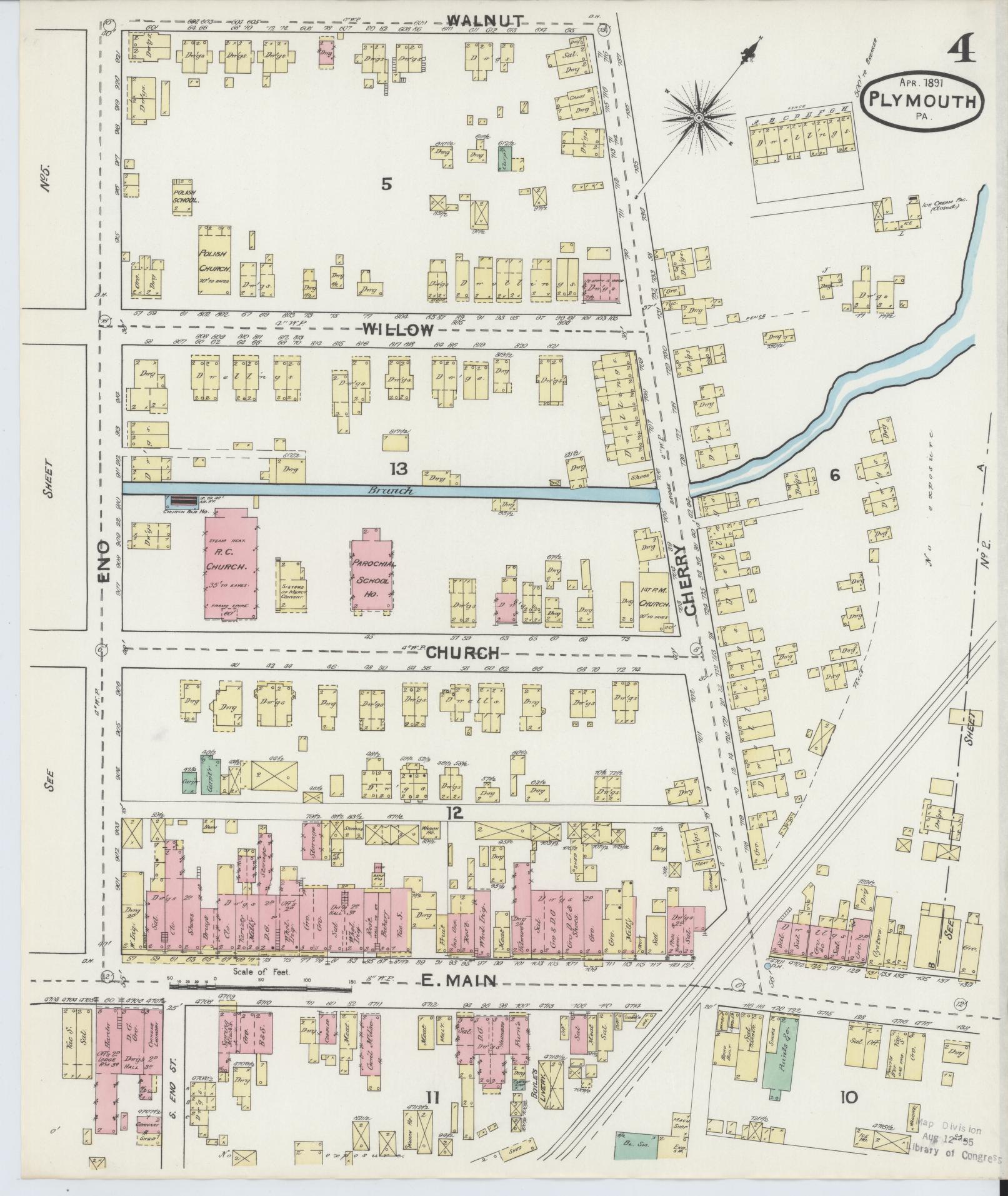 Sanborn Fire Insurance Map from Plymouth, Luzerne County, Pennsylvania (1891), Sheet #0004 - Complete Map Set gallery image, historic Sanborn map, vintage wall art, Pennsylvania Pennsylvania