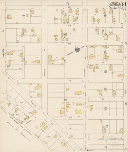 Sanborn Fire Insurance Map from Pacific Grove, Monterey County, California (1914), Sheet #0014 - Complete Map Set gallery image, historic Sanborn map, vintage wall art, California California