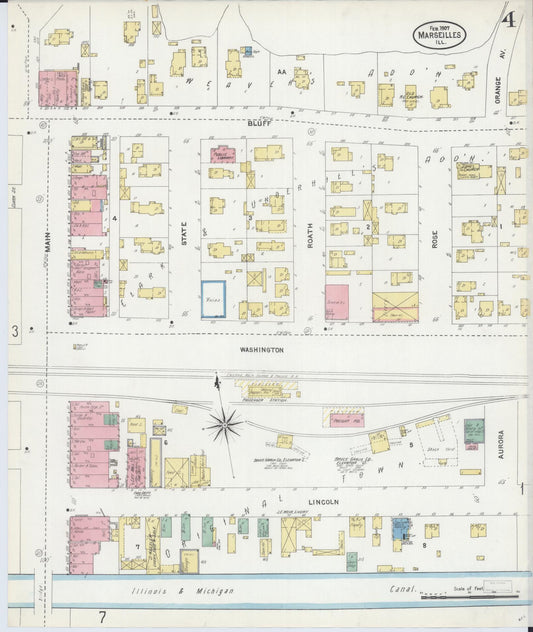 Sanborn Fire Insurance Map from Marseilles, La Salle County, Illinois (1907), Sheet #0004 - Historic Sanborn Fire Insurance Map Print, vintage old map wall art, antique decor, genealogy gift, Illinois Illinois map